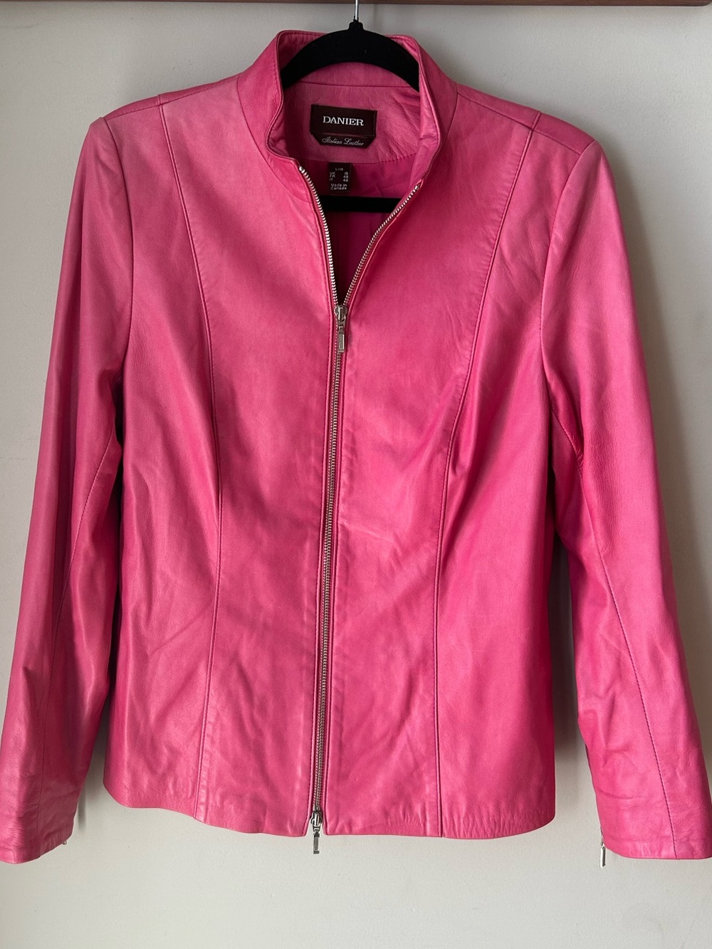 Vintage Danier Italian Leather Made in Canada Hot Pink Moto Jacket Size Large